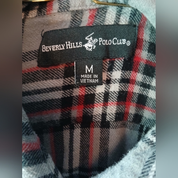 BEVERLY HILLS POLO CLUB MENS RED AND GRAY MEDIUM LONG SLEEVE BUTTON DOWN TOP - Picture 2 of 3
